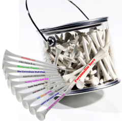 Bucket tin gift set with 100 personalised golf tees | Best4SportsBalls